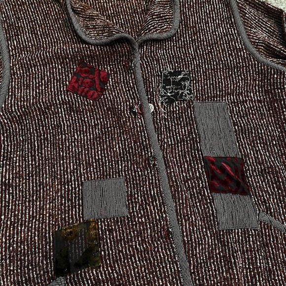 VTG Nino Wong California Cardigan L Funky Patchwork Velour Stripe Distressed USA - Picture 8 of 12